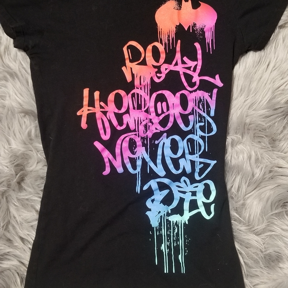 Batman Medium Real Heroes Never Die Bright Baby Tee